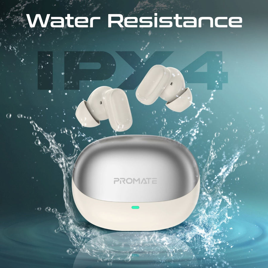 Promate LUSH-PRO-WHT - In-ear HD TWS BT Earbuds Intellitouch & 400mAh Charging Case. Ergonomic Fit