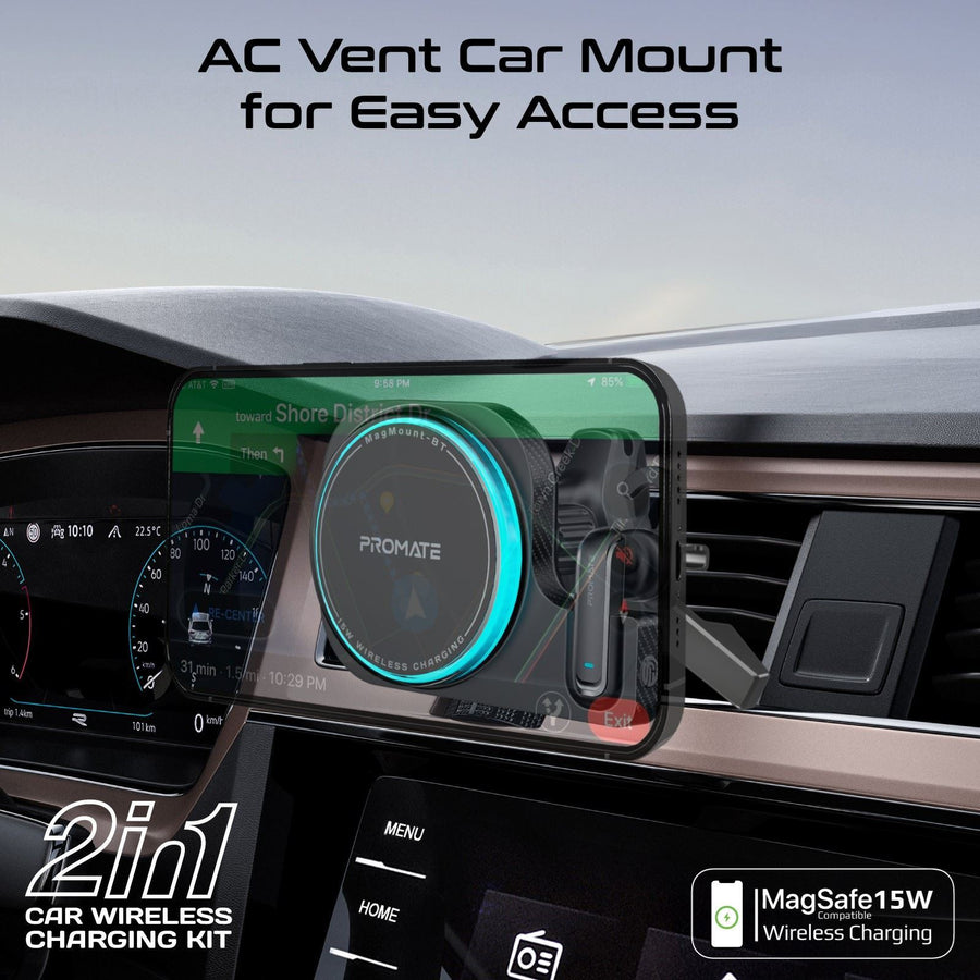 Promate  MAGMOUNT-BT 2-in-1 MagSafe 15W Wireless In-Car Phone Charger