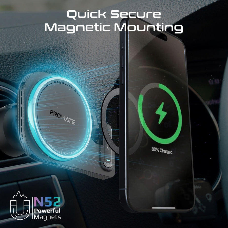 Promate  MAGMOUNT-BT 2-in-1 MagSafe 15W Wireless In-Car Phone Charger