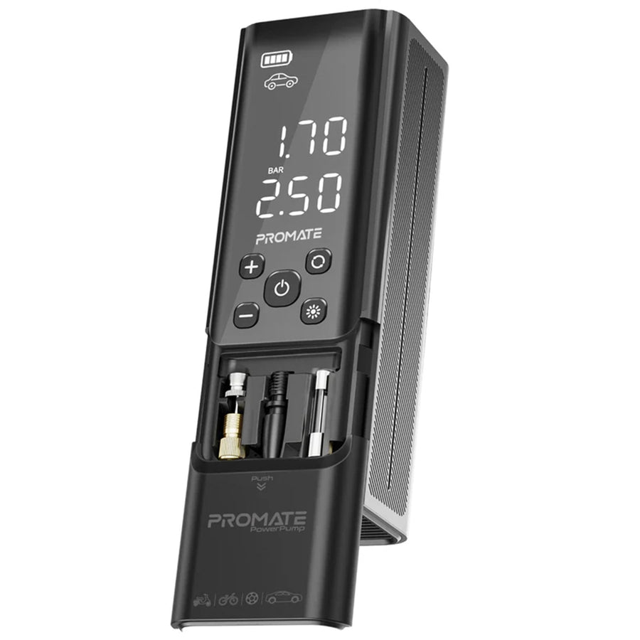 Promate POWERPUMP - 150PSI Portable Air Compressor Power Bank w/ LED Flashlight. 7500mAh Battery