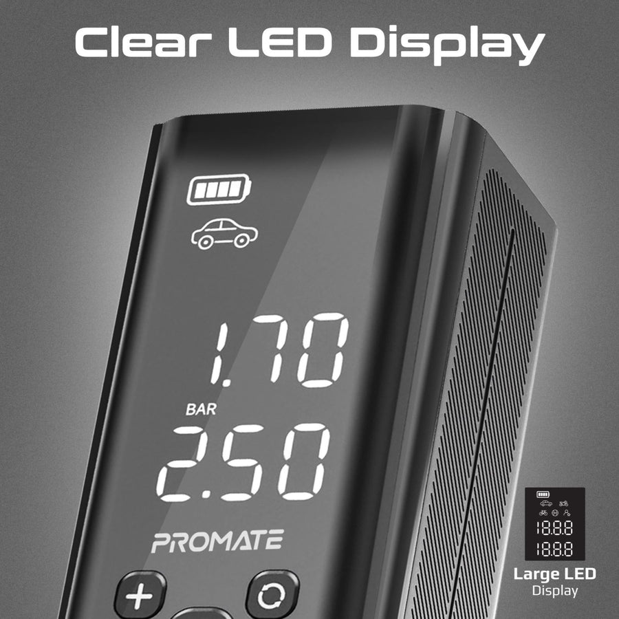 Promate POWERPUMP - 150PSI Portable Air Compressor Power Bank w/ LED Flashlight. 7500mAh Battery