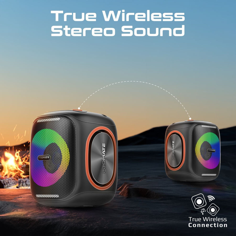 Promate STRIKE-40 - 40W Portable BT Speaker w/ Dynamic RBG Lights. Up to 6 Hours Playback AUX