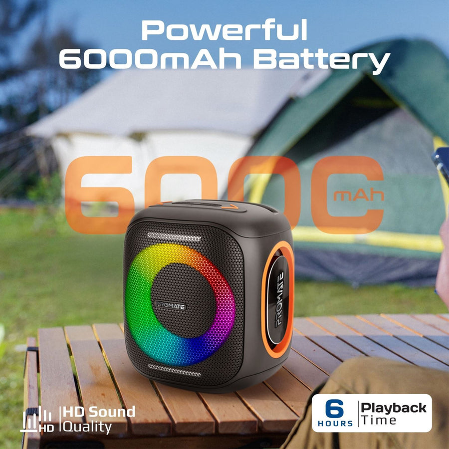 Promate STRIKE-40 - 40W Portable BT Speaker w/ Dynamic RBG Lights. Up to 6 Hours Playback AUX