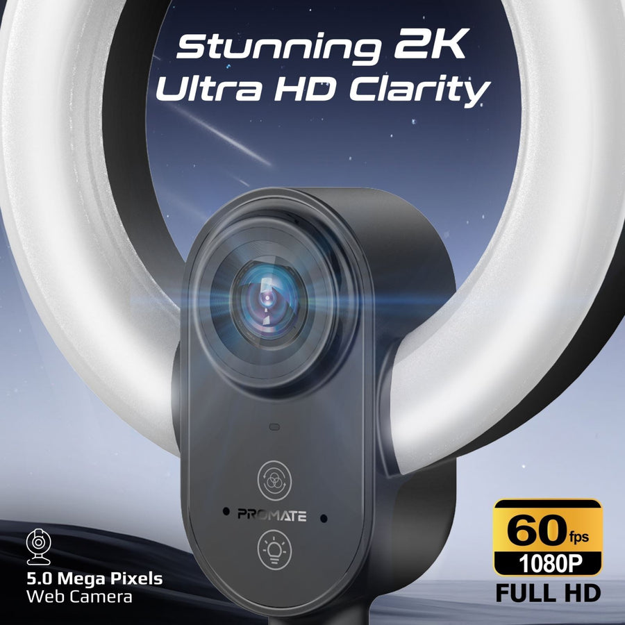 Promate   2K 5MP UHD Webcam with Built-in Microphone
