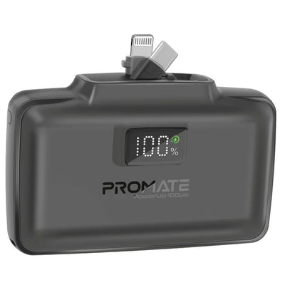 Promate POWERUP-10DUO-BL - 10000 mAh Ultrakompakte Schnelllade-Powerbank mit integriertem doppeltem klappbaren USB-C- und Lightning-Anschluss