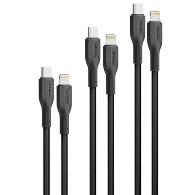 Promate CABLEKIT-CI – 3-teiliges 60W PW USB-C auf Lightning Kabel-Kit inkl. 0,3M, 1,2M & 2M