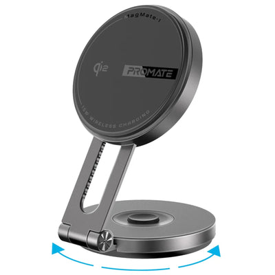 Promate MAGMATE-1 - 15W Qi2 Extending Magnetic Wireless Charging Mount. 360 Rotatable Extend & Fold