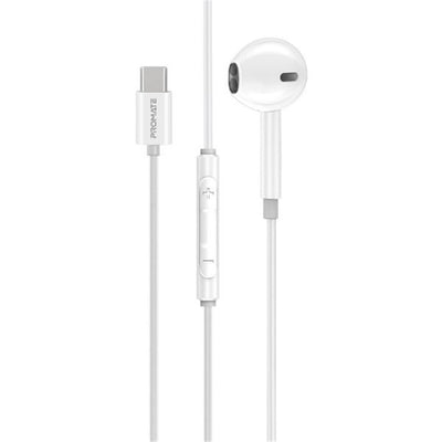 Promate MONOPOD-C-WHT - Mono In-Ear Wired Earphone with USB-C Connector. In-Line Microphone & Volume