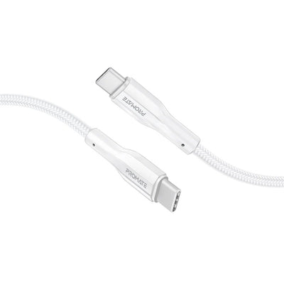 Promate XCORD-CC200-WHT 2m 60W USB-C to USB-CSuper Flexible Cable 3A/20V Supports 3A/20V Charging& 480Mbps Data Transfer. White Colour.