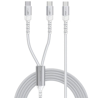 Promate POWERLINK-3C-WHT - 1.4M 140W PD USB-C to Dual USB-C Charging Cable. White