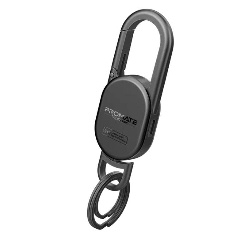 Promate TAGCHAIN-BLK - Smart Carabiner Keychain with Apple Find my Location. Rechargable Battery Precise