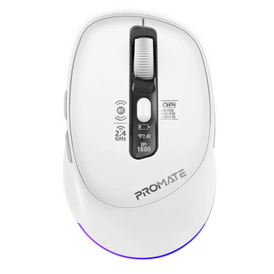 BLIX-3M-WHT - PROMATE Tri-Connect Wireless Mouse with Rechargeable Battery. 2.4G & BT Connect