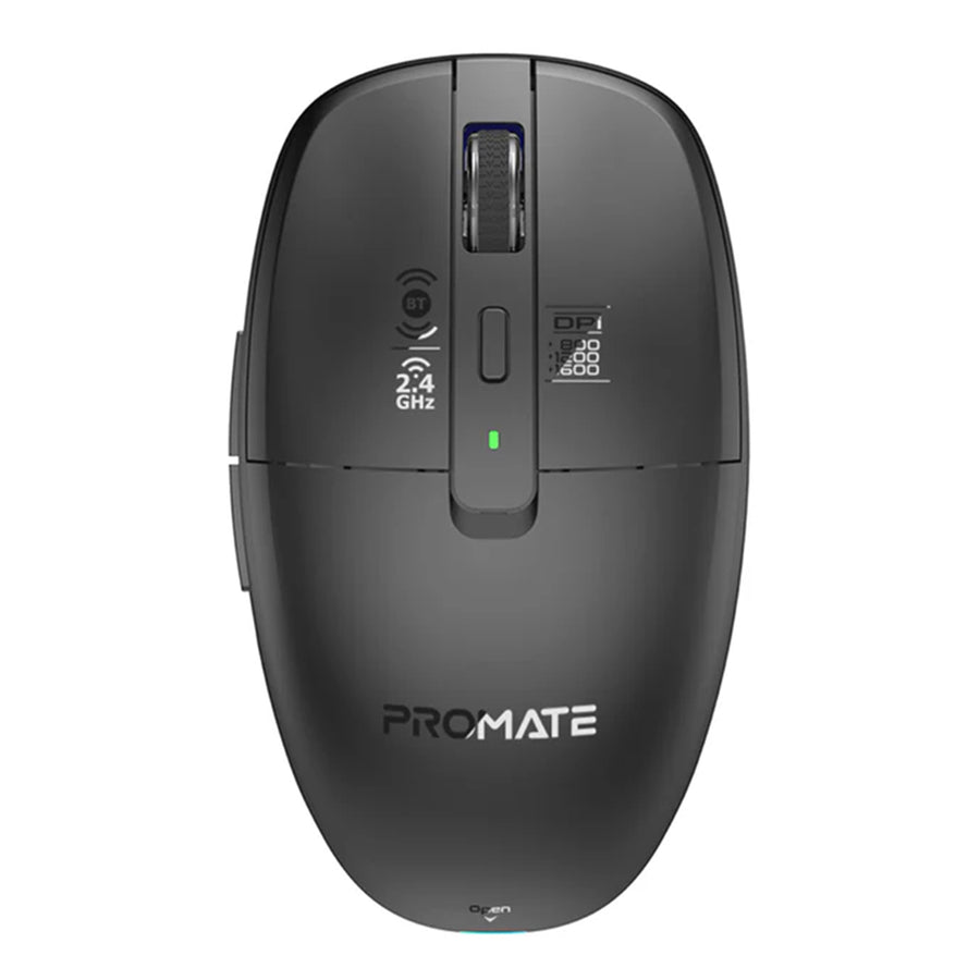 FLIXI-BLK - PROMATE Dual-Mode Wireless Mouse with Rechargeable Battery. 2.4G & BT Connect