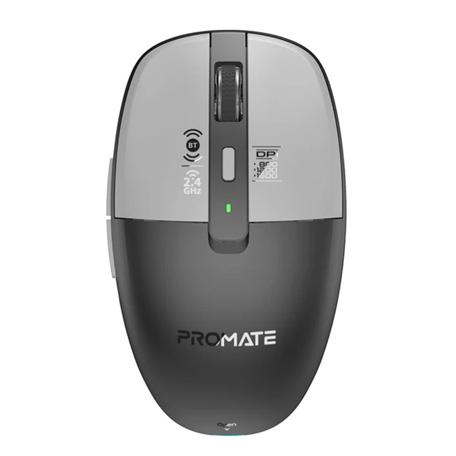 FLIXI-GRY - PROMATE Dual-Mode Wireless Mouse with Rechargeable Battery. 2.4G & BT Connect
