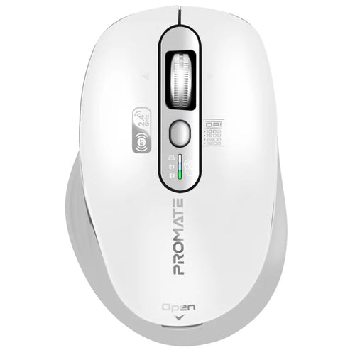 SAMOTRI-WHT - PROMATE Tri-Connect Wireless Mouse with Rechargeable Battery. 2.4G & BT Connect