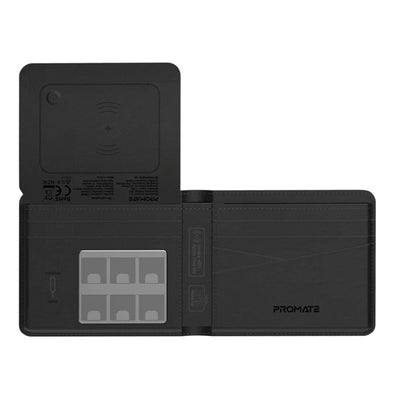 Promate PROWALLET-BLK - Anti-Loss Slim Leather Wallet With RFID Protection & Smart Tracking.