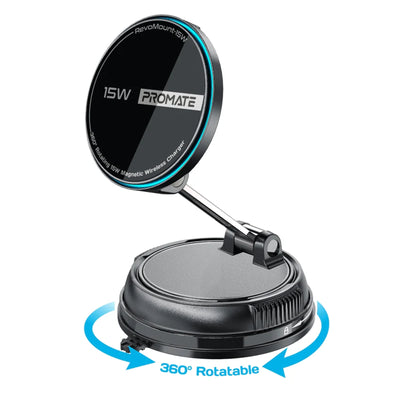 Promate REVOMOUNT-15W - SecureGrip 360 Cradleless 15W MagSafe Compatible SmartPhone Charger Mount