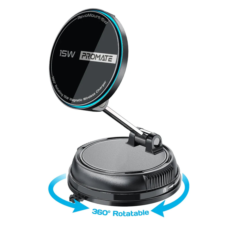 Promate REVOMOUNT-15W - SecureGrip 360 Cradleless 15W MagSafe Compatible SmartPhone Charger Mount