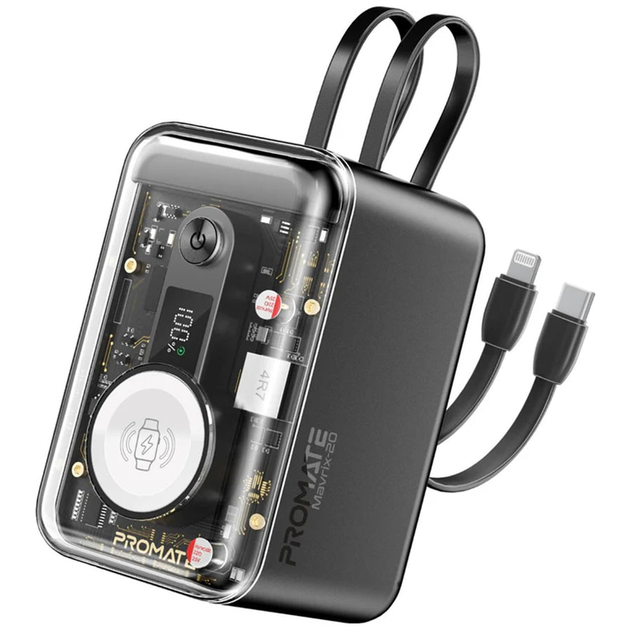 Promate MAVRIX - 10000mAh 4-in-1 Smartphone & Apple Watch Charging Dual USB-C & Lightning Cable