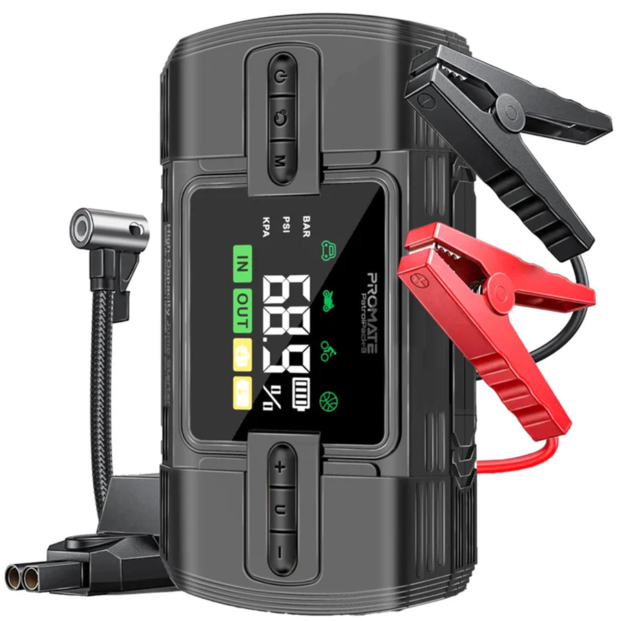 Promate PATROLPACK-3 - 4-in-1 1200A/12V Heavy Duty Car Jump Starter Air Compressor 12000mAh Power Bank 150PSi