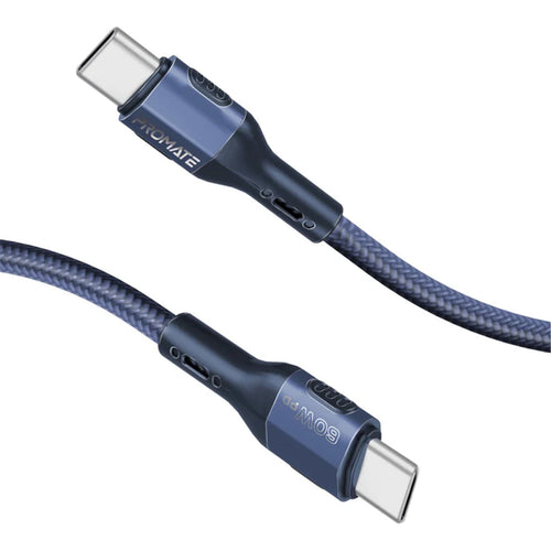 Promate FLETCHLINK-CC-BL - 1.2m 60W PD USB-C to USB-C Tough-Built Cable. Supports up to 480Mbps Slim
