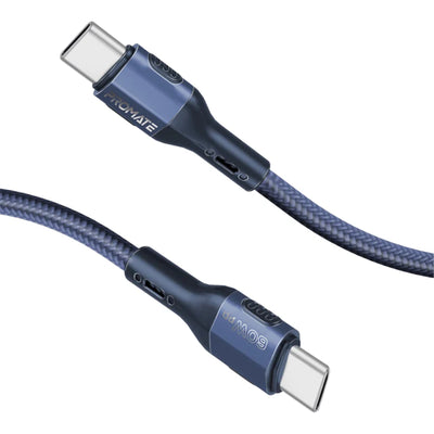Promate FLETCHLINK-CC-BL – 1,2 m 60 W PD USB-C-auf-USB-C Robustes Kabel. Unterstützt bis zu 480 Mbit/s Schlank