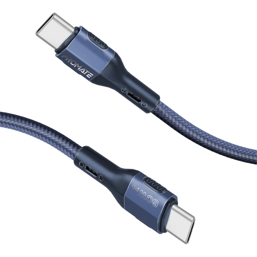 Promate FLETCHLINK-CC-BL - 1.2m 60W PD USB-C to USB-C Tough-Built Cable. Supports up to 480Mbps Slim