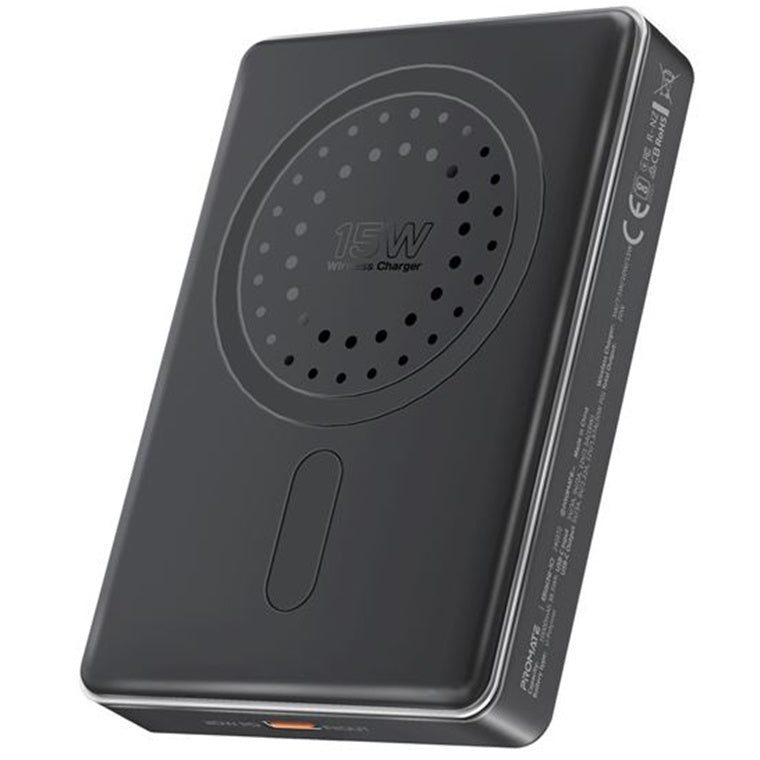 Promate BLADE-10-BLK - 10000mAh UltraSlim Wireless Charging 15W MagSafe 20WPD USB-C In/Out Port Smart