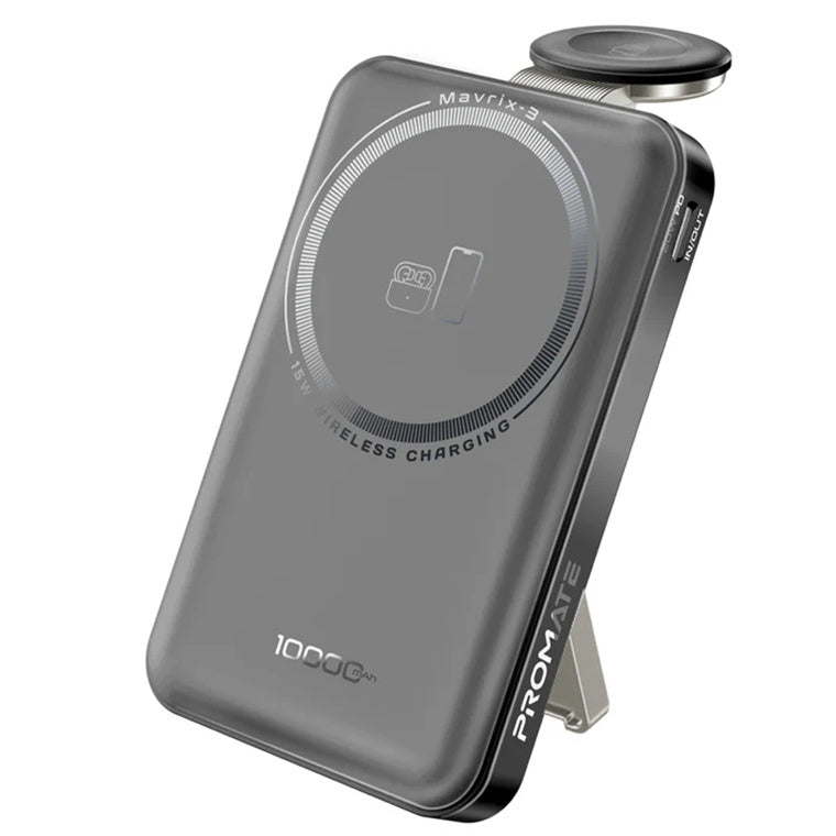 Promate MAVRIX-3 - 10000mAh 3-in-1 Smartphone & Apple Watch Charging PowerBank w Dual USB-C & Lightning Cable