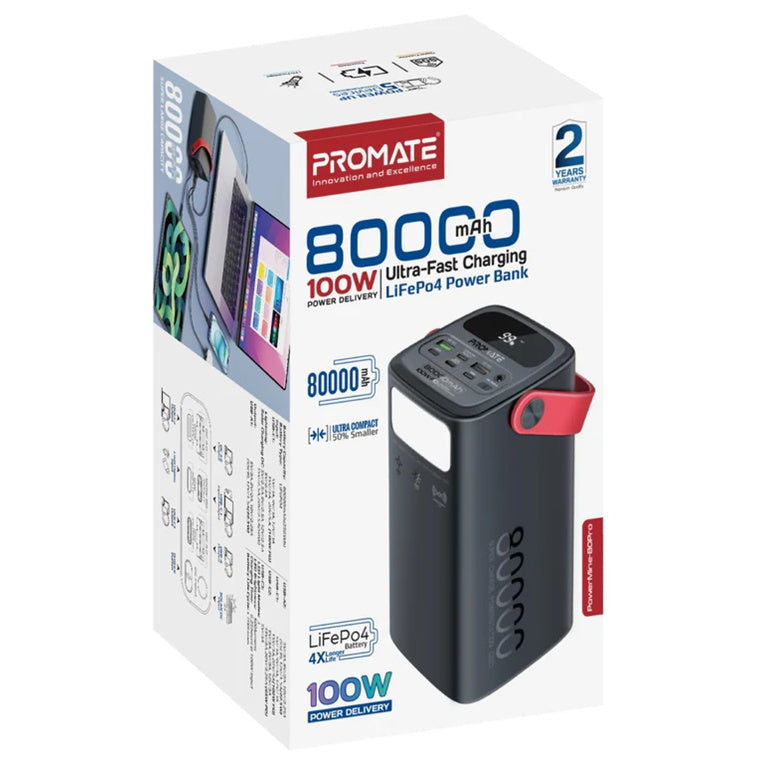 Promate POWERMINE-80PRO - 80000mAh High Capacity Power Bank with 100W PD. Multiple Input/Output Ports 3