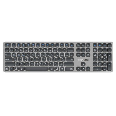 Promate PROKEYS-XS - Full-Size Triple-Mode Wireless Keyboard with Scissor Keys & Silent Keys, Angled Kickstand