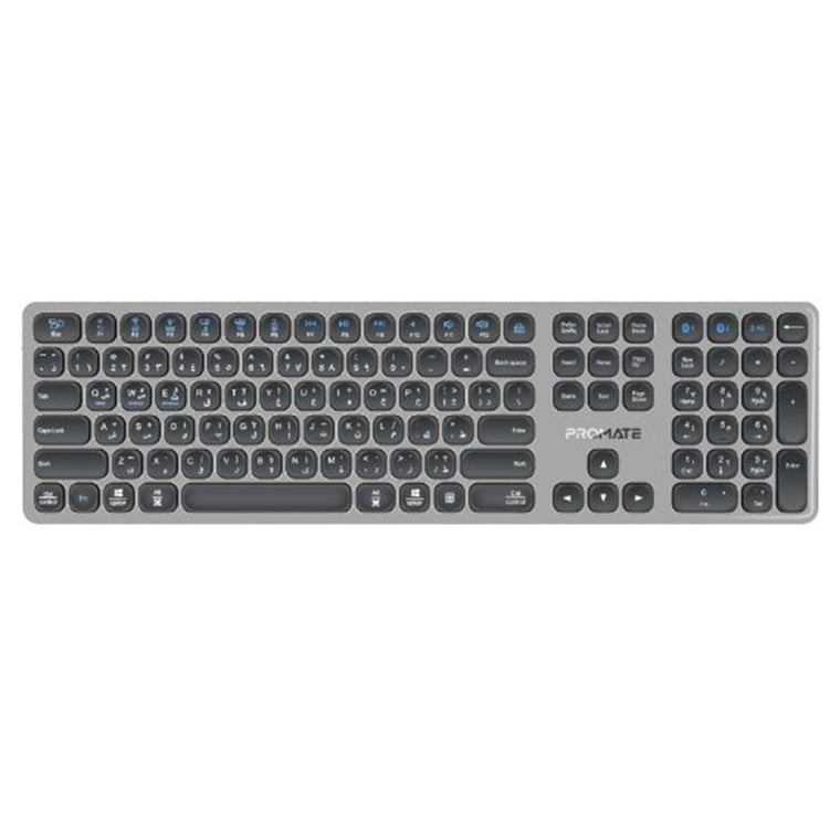 Promate PROKEYS-XS - Full-Size Triple-Mode Wireless Keyboard with Scissor Keys & Silent Keys, Angled Kickstand
