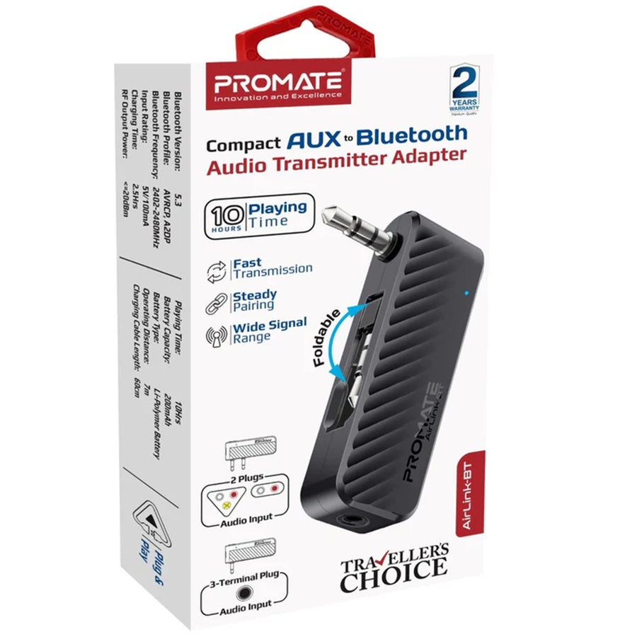 Promate AIRLINK-BT In-Flight AUX to Bluetooth Wireless Audio Transmitter Adapter 7m Transmission Range