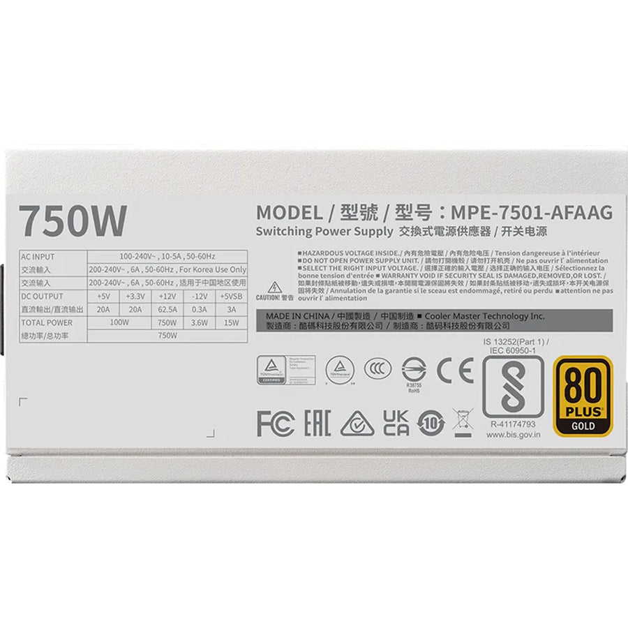 Cooler Master MWE Gold V2 750W - White  ATX 3.1 Power Supply