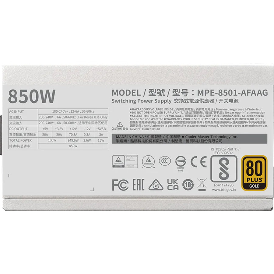 Cooler Master MWE Gold V2  850W - White ATX 3.1 Power Supply
