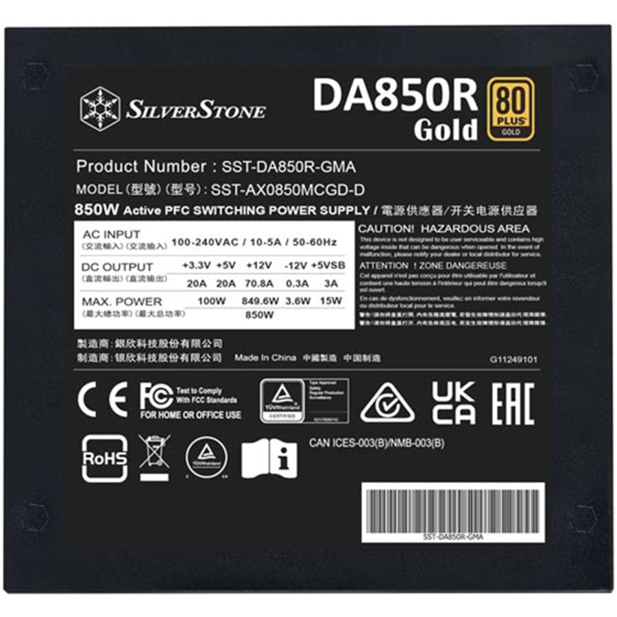 SST-DA850R-GMA - Silverstone DA850-GMA Decathlon Gold Gen5 850W Modular ATX PSU 5yr wty