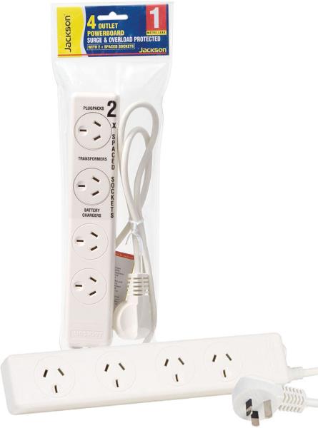 DYNAMIX PT2929S - JACKSON 4 way Protected Power Board 2 ports are double spaced. 1m power cord