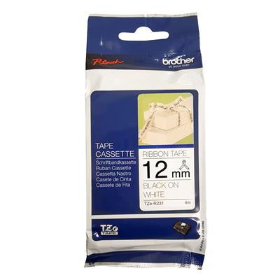 Brother TZER231 12MM BLACK ON WHITE RIBBON TAPE