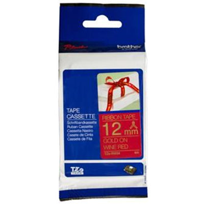 Brother Tape Ptouch Gold on Wine Red Ribbon Tape - 12mm