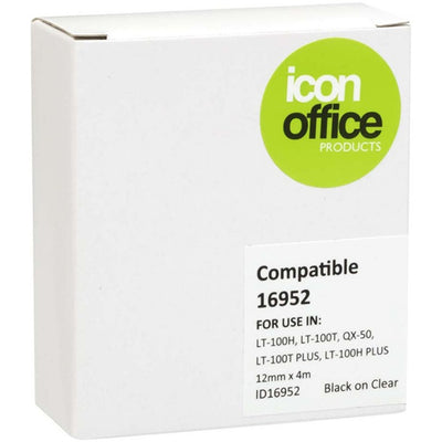 Okin ID16952 - Icon Compatible Dymo LetraTag Tape 16952 12mmx4m Black on Clear