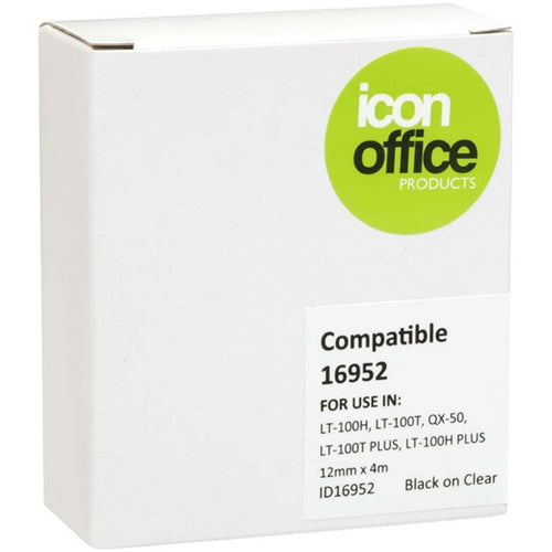 Okin ID16952 - Icon Compatible Dymo LetraTag Tape 16952 12mmx4m Black on Clear