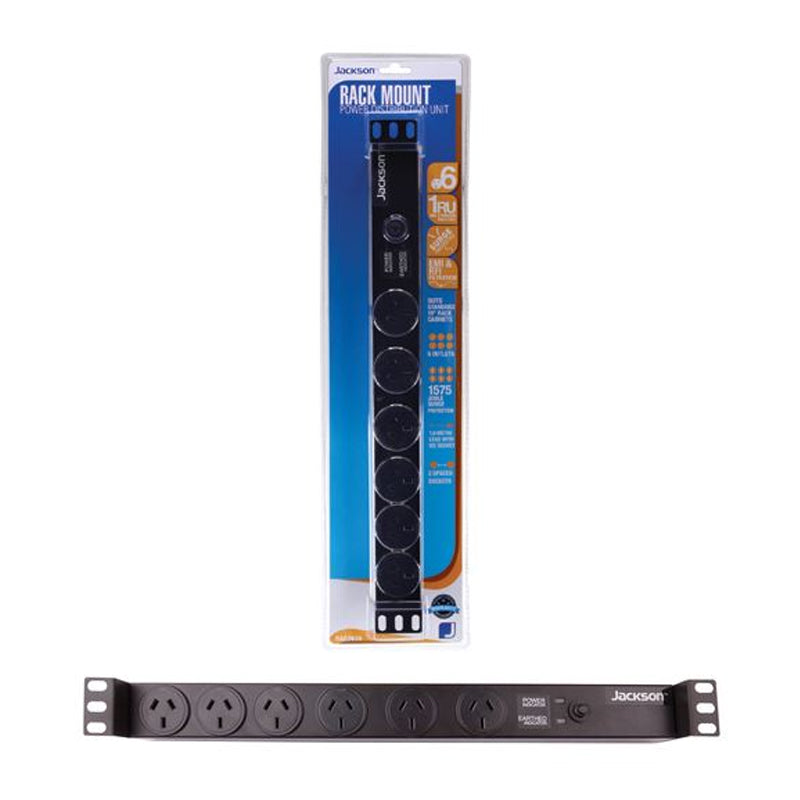 DYNAMIX RAC0600 - 1RU 6x Outlet Horizontal Power Rail. Surge Protect 525J 10A Overload Protect. 1.8m