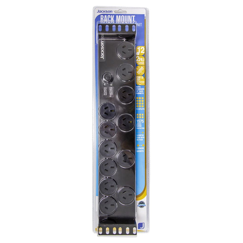 DYNAMIX RAC1200 - 2RU 12x Outlet Horizontal Power Rail. Surge Protect 525J 10A Overload Protect. 1.8m