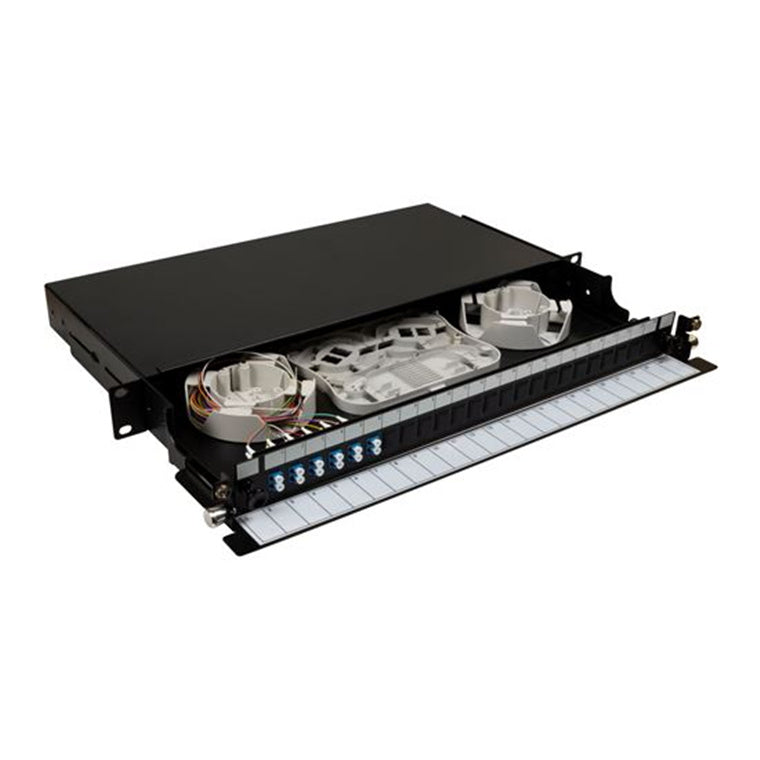 DYNAMIX FPP24SF-L112LA1 - 19'' 1U Fibre Tray 12C LC SM Fully Loaded 12x LC Elite OS2 Pigtails 6x LC Duplex Blue