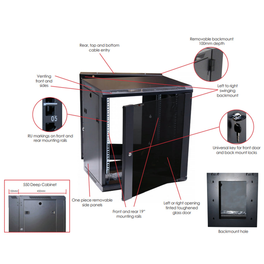 DYNAMIX RSFDSL18 - LITE 18RU Swing Wall Mount Cabinet 600x550x901mm Right Hand Mounted LITE Version