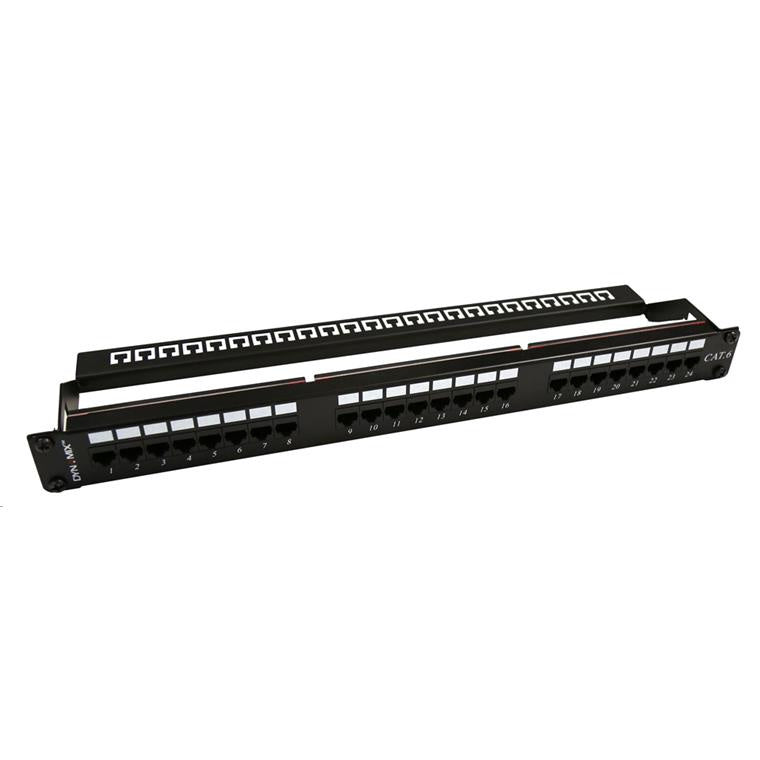 DYNAMIX PP-C6-24LCSB - 24 Port 19'' Cat6 UTP Patch Panel plastic labelling kit. Rear Support Bar. T568A &