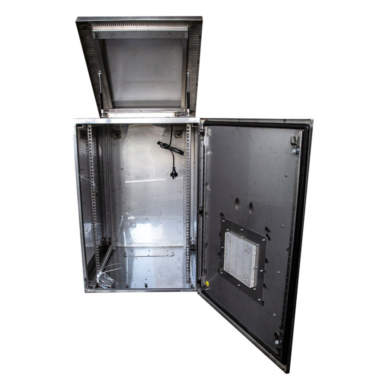 DYNAMIX 12RU Stainless Vented Outdoor Wall Mount Cabinet (611x425x640mm). Stainless