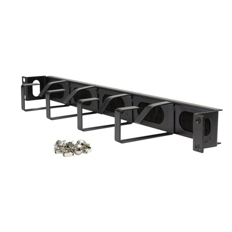 Dynamix PP-CMRES01 1RU 19 40mm Recessed Brush Cable Management Bar. Dimensions 44x88x485mm, supplied with Cage Nuts.