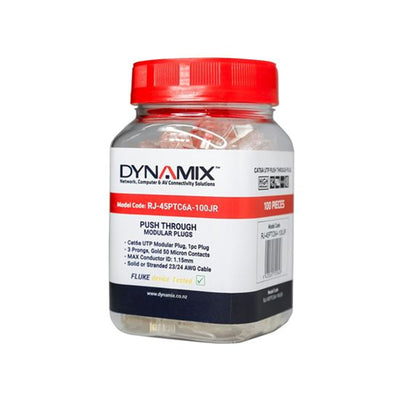 DYNAMIX RJ-45PTC6A-100JR - Cat6/6A UTP Push Through 100pc Jar for Solid/Stranded Cable Conductor size : 1.15mm