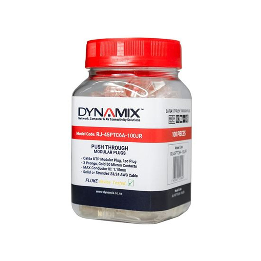 DYNAMIX RJ-45PTC6A-100JR - Cat6/6A UTP Push Through 100pc Jar for Solid/Stranded Cable Conductor size : 1.15mm